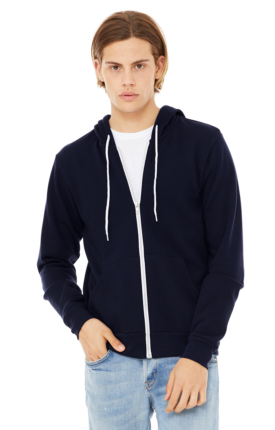 Unisex Poly-Cotton Sponge Fleece Full-Zip Hoodie - Navy