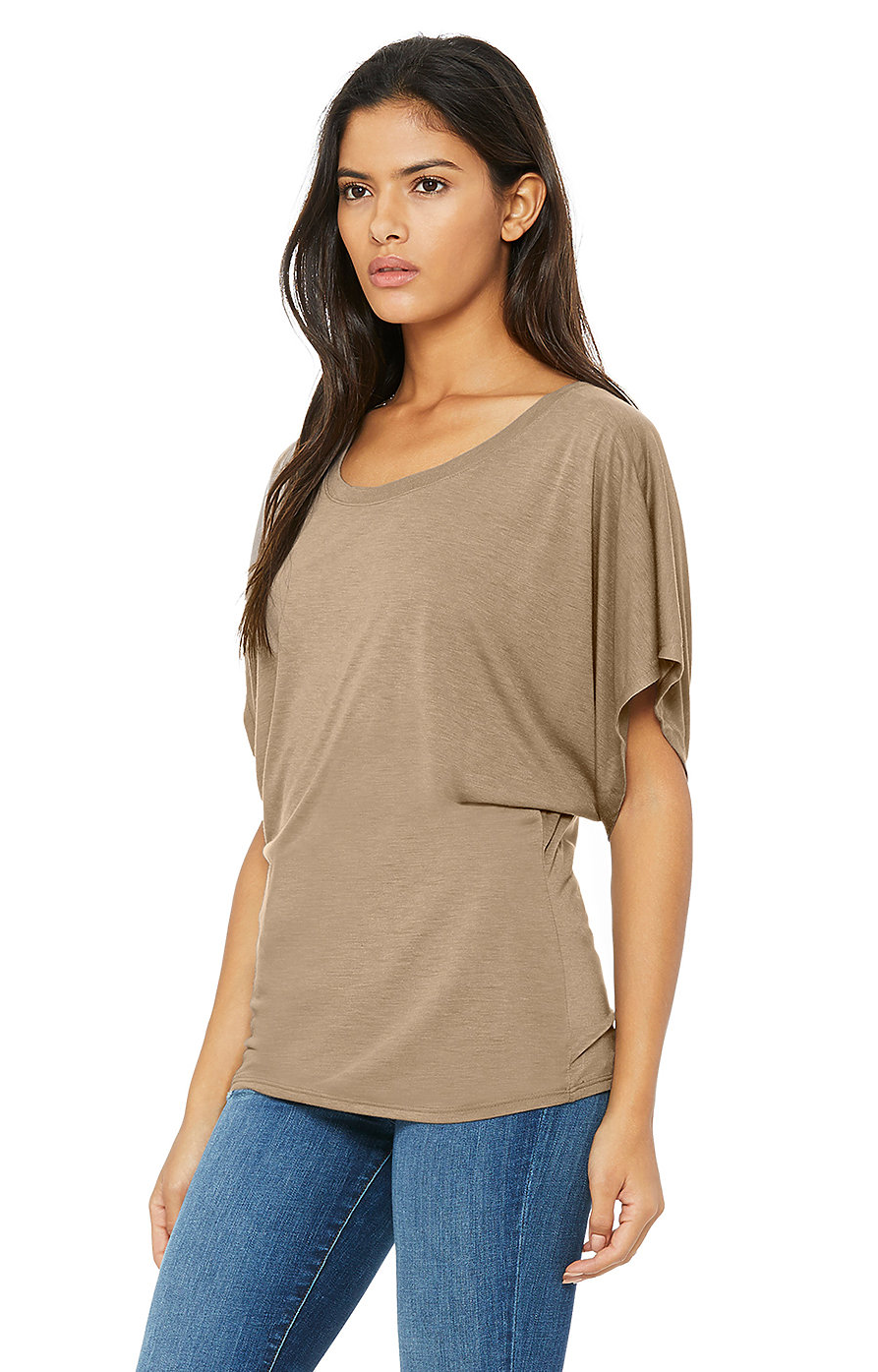 Women's Flowy Draped Sleeve Dolman T-Shirt - Pebble Brown