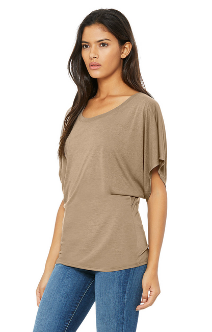Women's Flowy Draped Sleeve Dolman T-Shirt - Pebble Brown