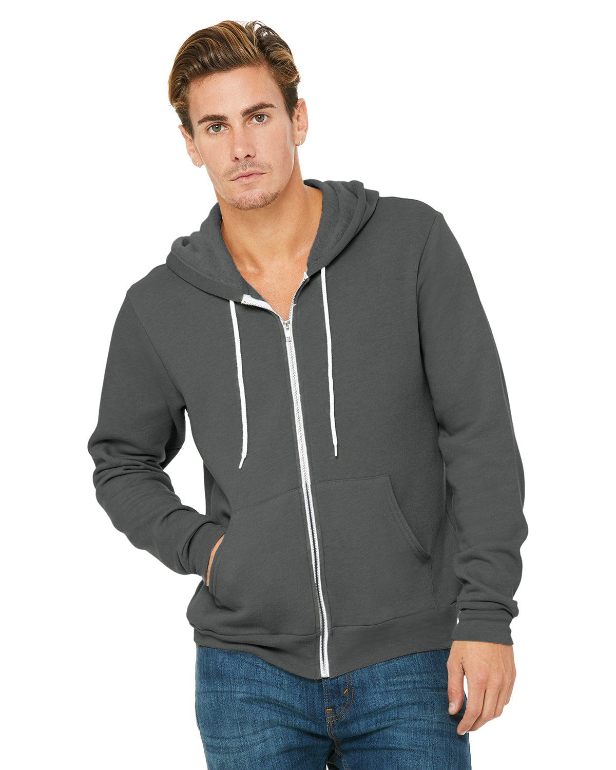 Unisex Poly-Cotton Sponge Fleece Full-Zip Hoodie - Asphalt
