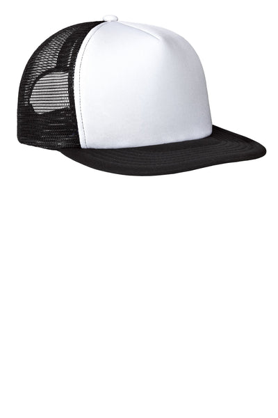 Flat Bill Snapback Trucker Cap - White