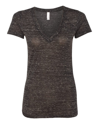 Ladies' Jersey Short-Sleeve Deep V-Neck T-Shirt - Black Marble