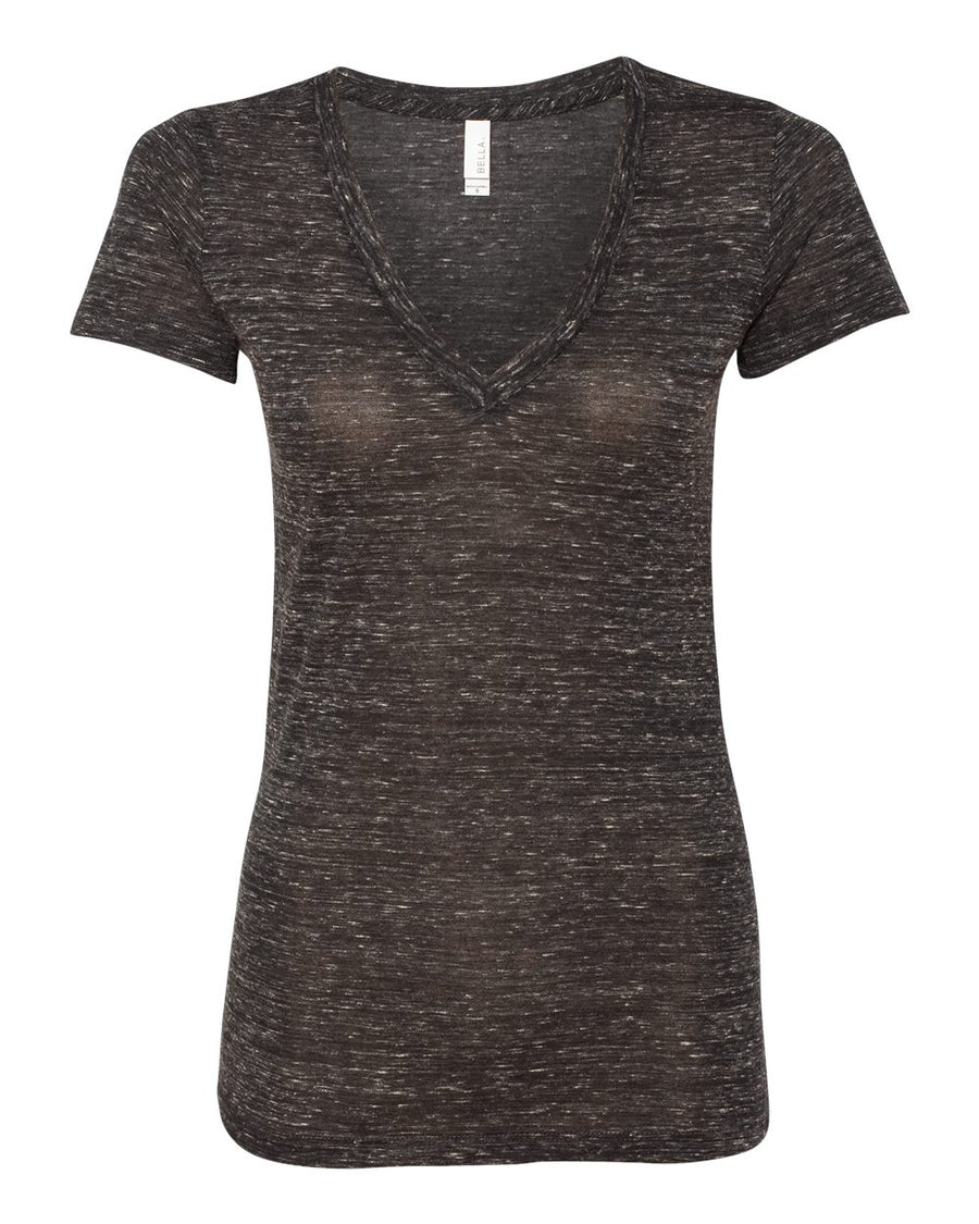 Ladies' Jersey Short-Sleeve Deep V-Neck T-Shirt - Black Marble