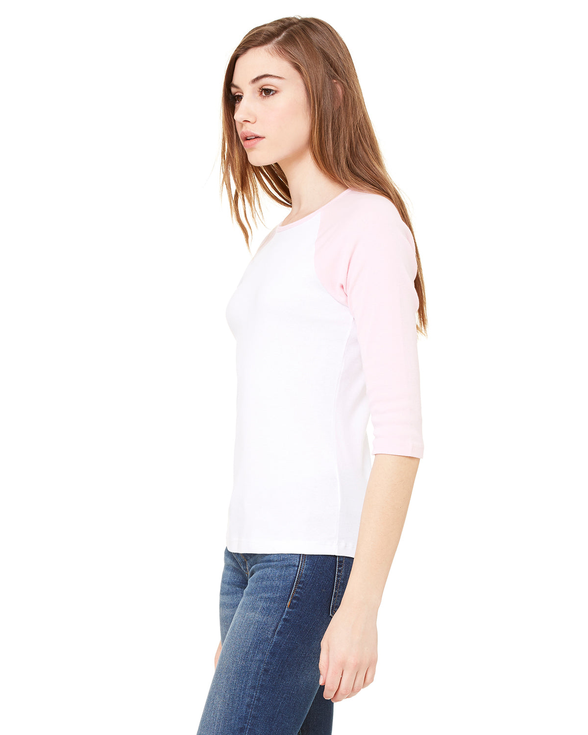 Women's Baby Rib 3/4-Sleeve Contrast Raglan T-Shirt - White / Pink