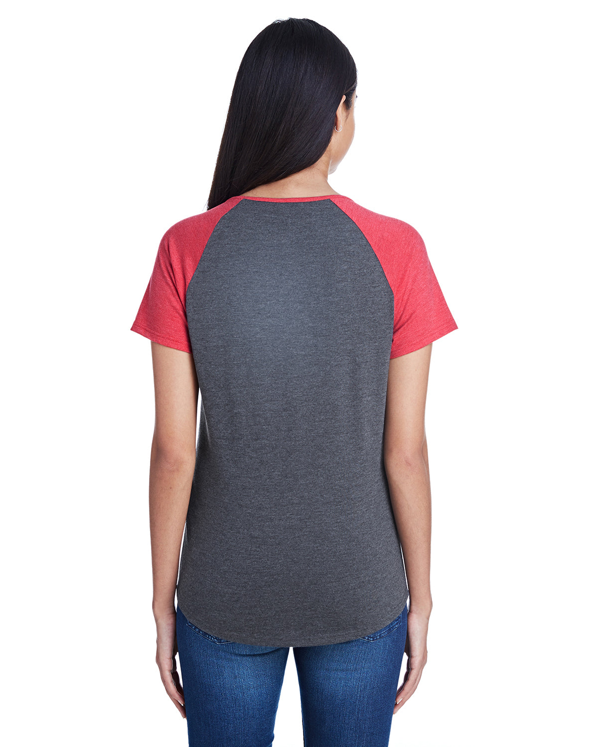 Women's Tri-Blend Raglan T-Shirt - Heather Dark Gray / Heather Red