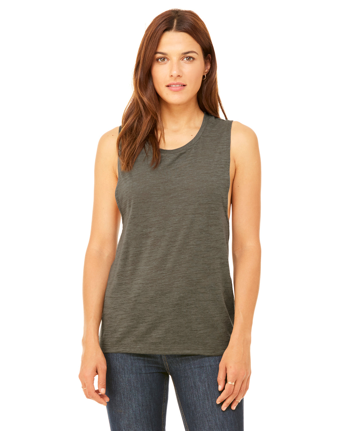 Women's Flowy Scoop Muscle Tank - Olive Slub