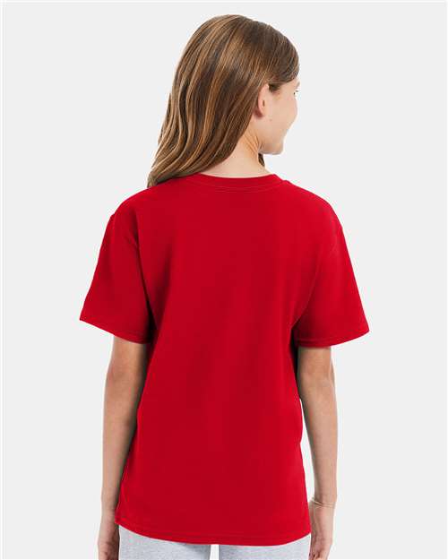 Hanes 498Y Athletic Red — on model back