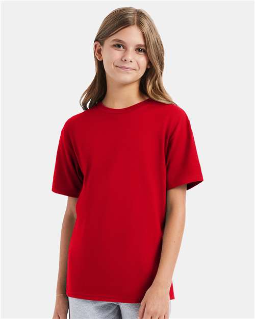 Hanes 498Y Athletic Red — on model front
