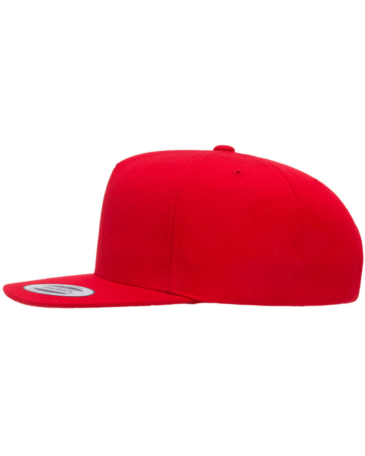 Unisex 5-Panel Structured Flat Visor Classic Snapback Cap - Red
