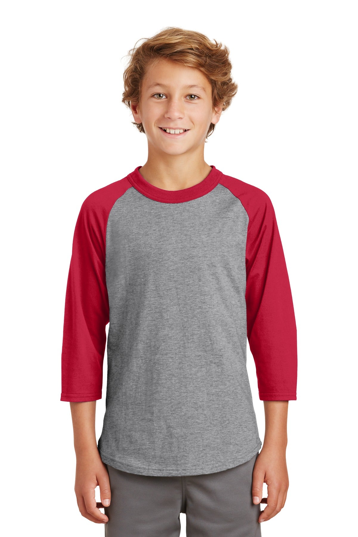 Youth Colorblock Raglan Jersey - Heather / Gray / Red