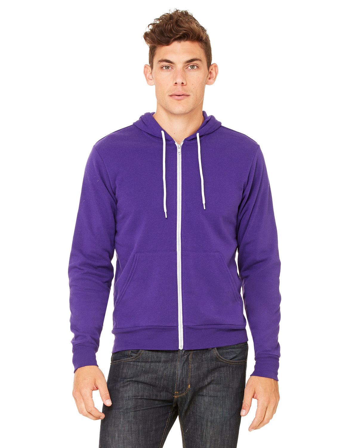 Unisex Poly-Cotton Sponge Fleece Full-Zip Hoodie - Team Purple