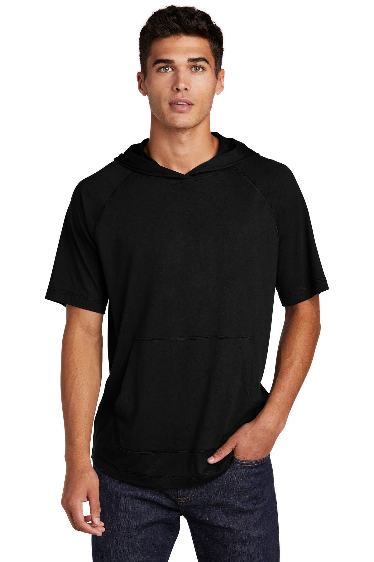 Unisex PosiCharge Tri-Blend Wicking Short Sleeve Hoodie - Black Triad So