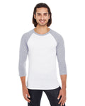 Unisex Poly-Cotton 3/4-Sleeve Raglan T-Shirt - White / Heather Gray