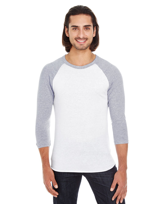 Unisex Poly-Cotton 3/4-Sleeve Raglan T-Shirt - White / Heather Gray