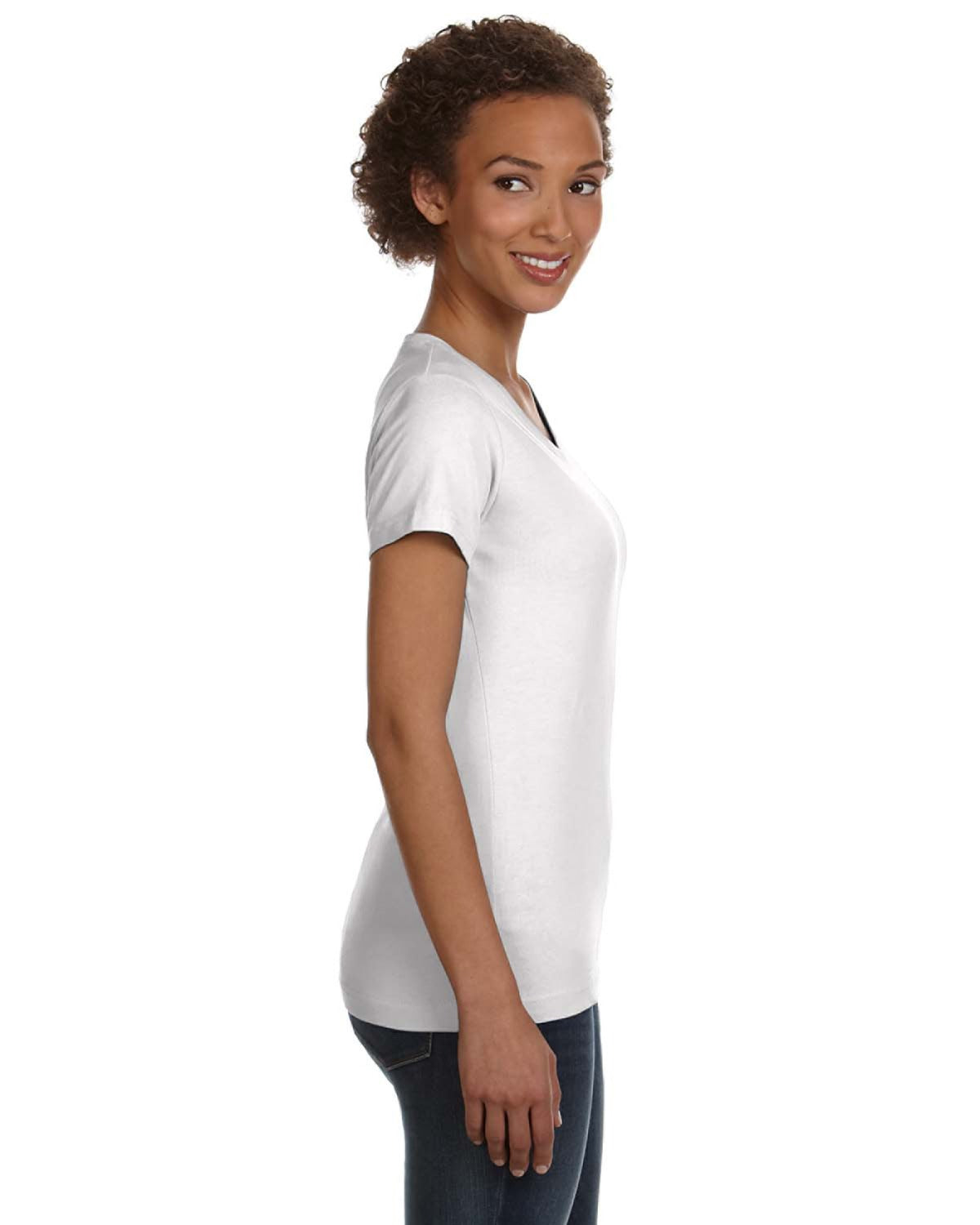 Women's V-Neck Fine Jersey T-Shirt - White