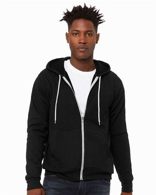 BELLA + CANVAS 3739 Black Heather — on model front