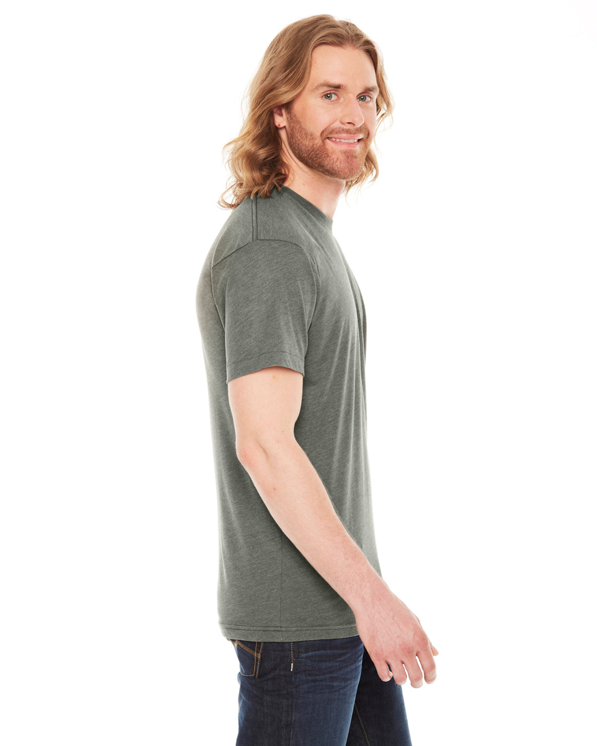 Unisex Poly-Cotton USA Made Crewneck T-Shirt - Heather Lieutenant