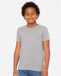 BELLA + CANVAS 3413Y Athletic Grey Triblend — on model front