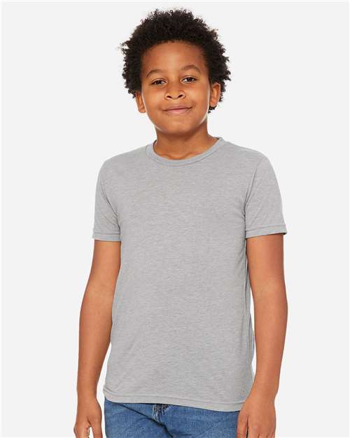 BELLA + CANVAS 3413Y Athletic Grey Triblend — on model front