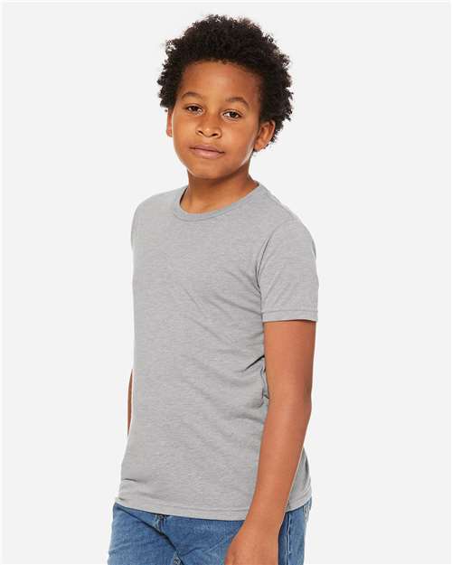 BELLA + CANVAS 3413Y Athletic Grey Triblend — on model side