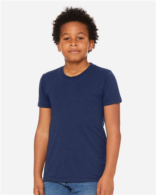 BELLA + CANVAS 3413Y Solid Navy Triblend — on model front