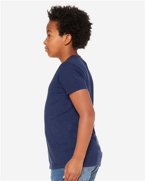 BELLA + CANVAS 3413Y Solid Navy Triblend — on model side