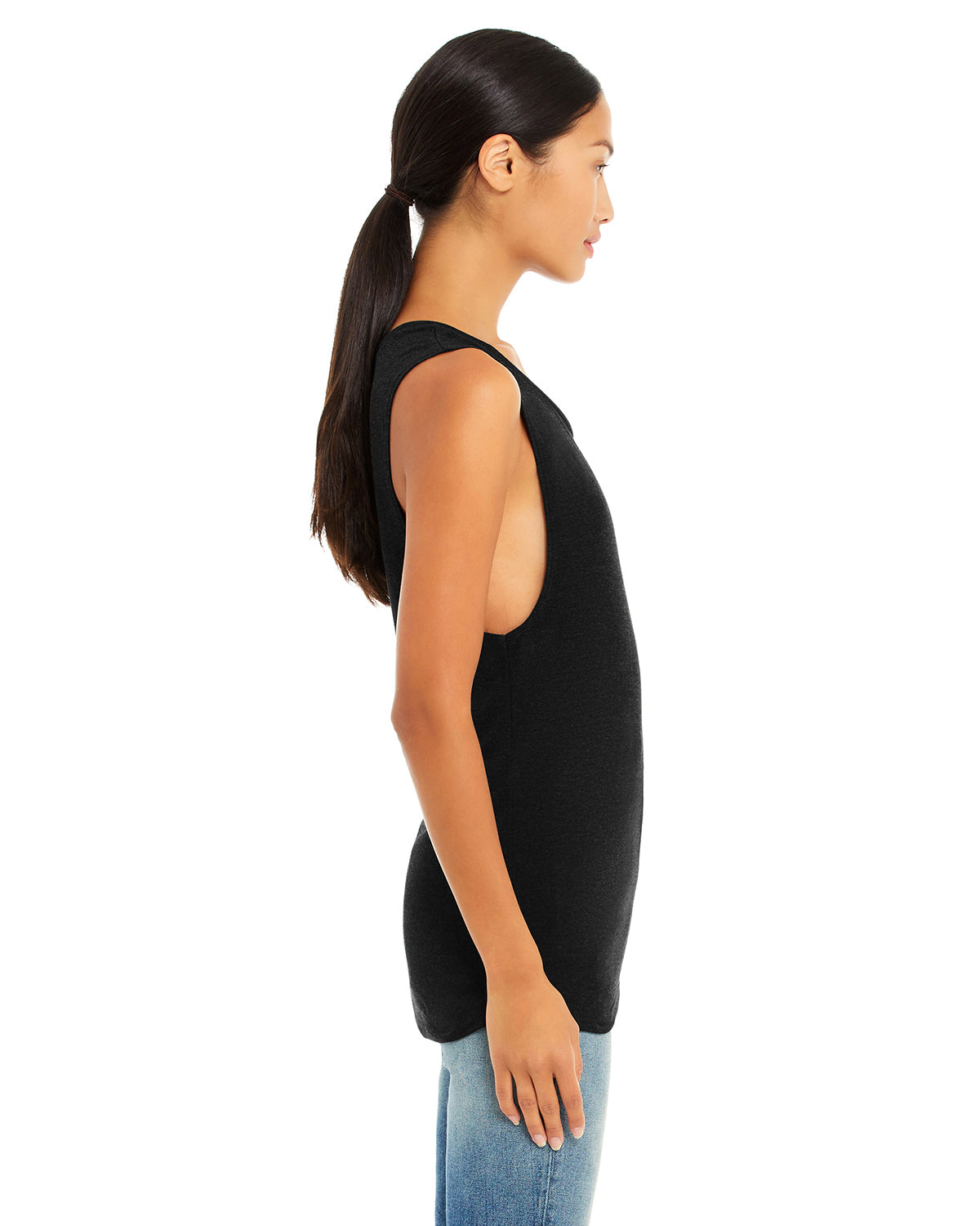 Women's Flowy Scoop Muscle Tank - Heather Black