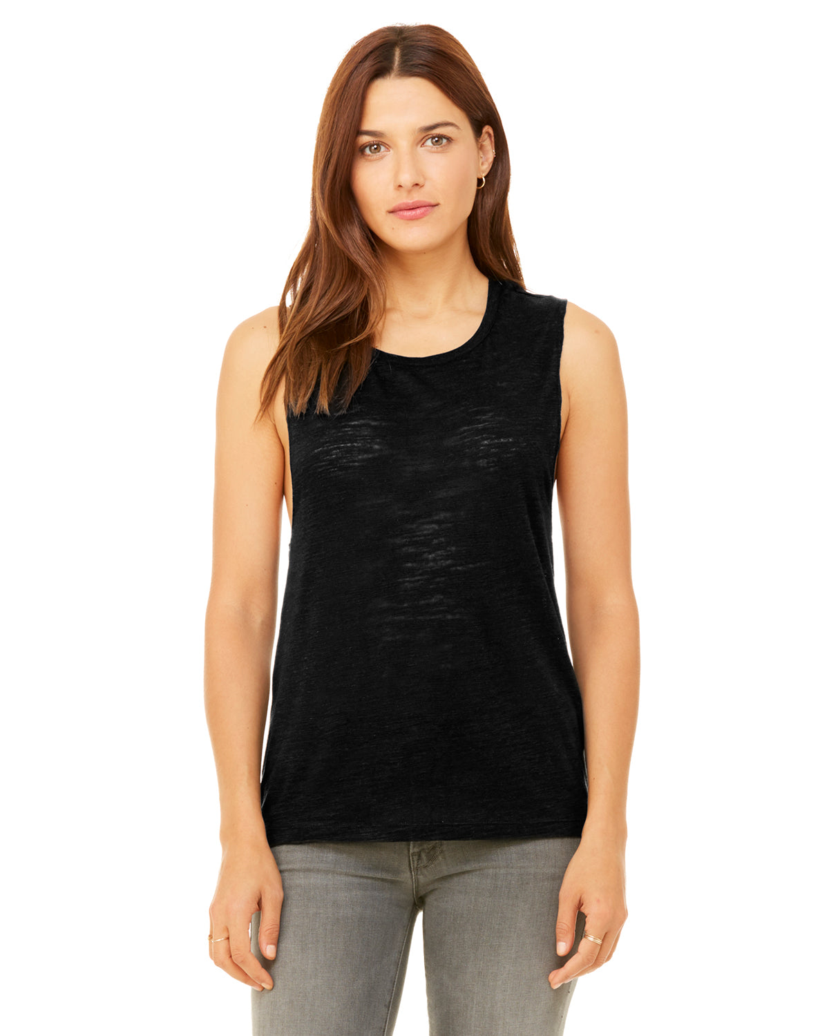 Women's Flowy Scoop Muscle Tank - Solid Black Slub