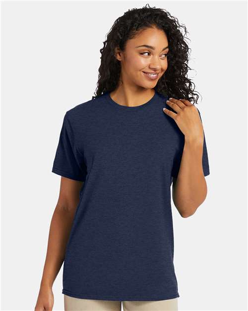 Hanes 4980 Heather Navy — on model front