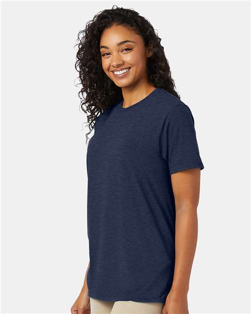 Hanes 4980 Heather Navy — on model side