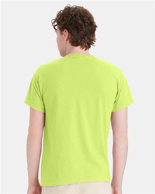 Hanes 5170 Safety Green — on model back
