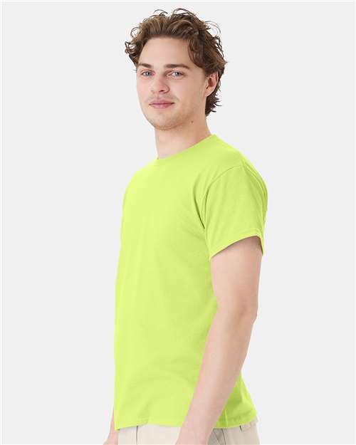 Hanes 5170 Safety Green — on model side