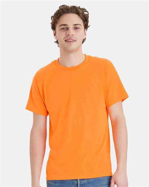 Hanes 5170 Safety Orange — on model front