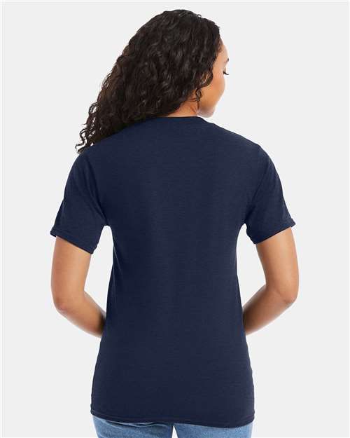 Hanes 5180 Heather Navy — on model back