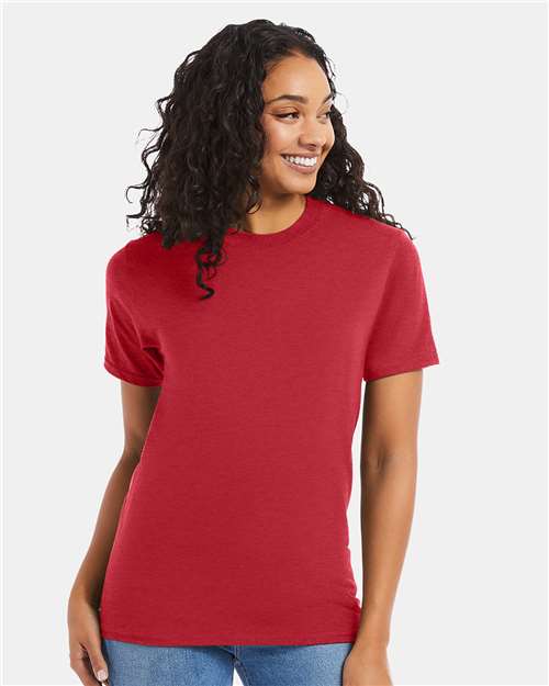 Hanes 5180 Heather Red — on model front