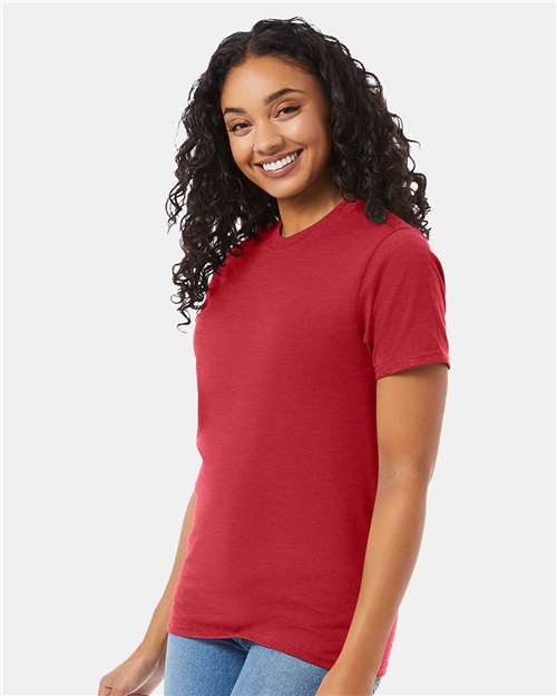 Hanes 5180 Heather Red — on model side