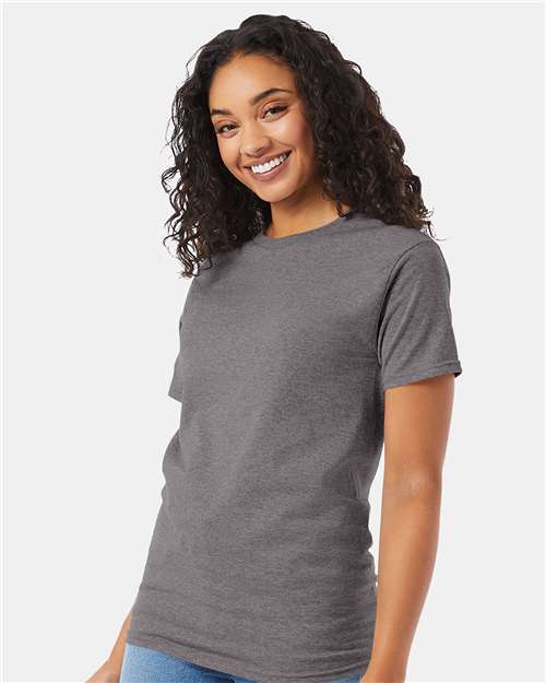 Hanes 5280 Oxford Grey — on model side