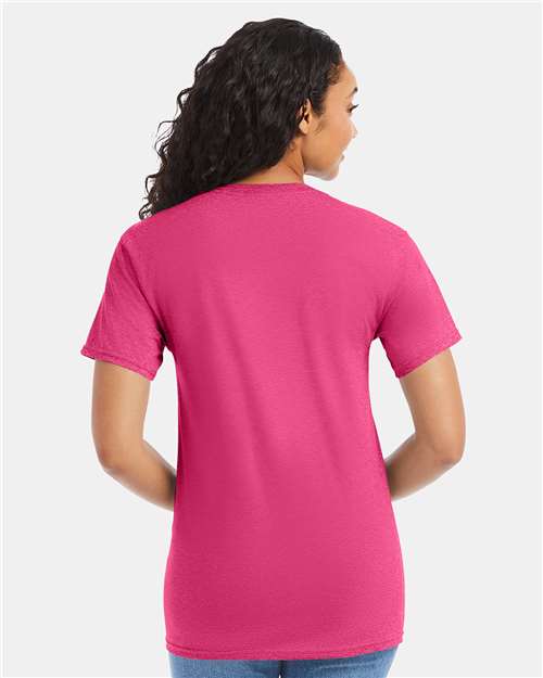 Hanes 5280 Wow Pink — on model back
