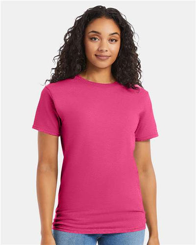 Hanes 5280 Wow Pink — on model front
