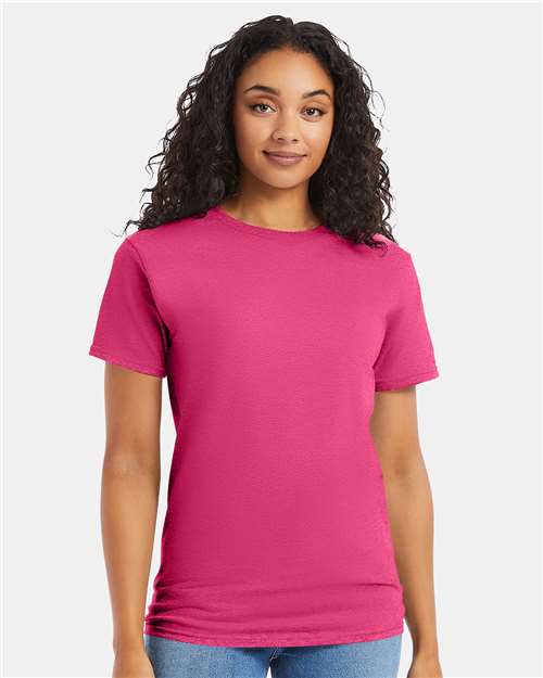 Hanes 5280 Wow Pink — on model front