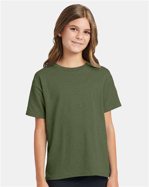 Hanes 5370 Heather Green — on model front