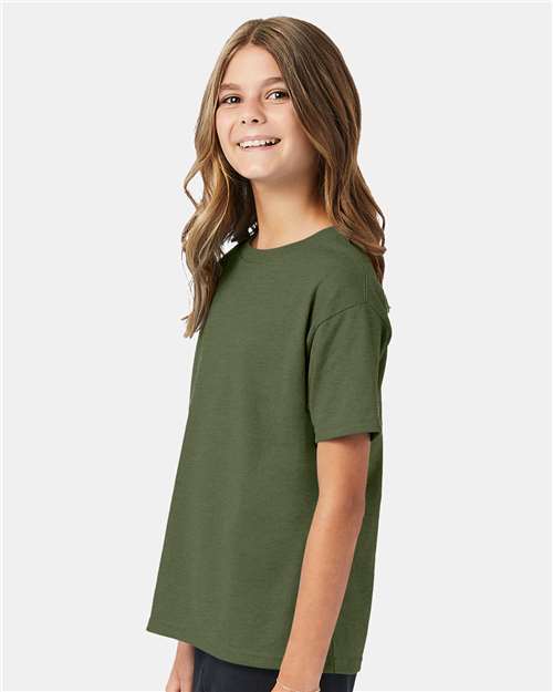 Hanes 5370 Heather Green — on model side