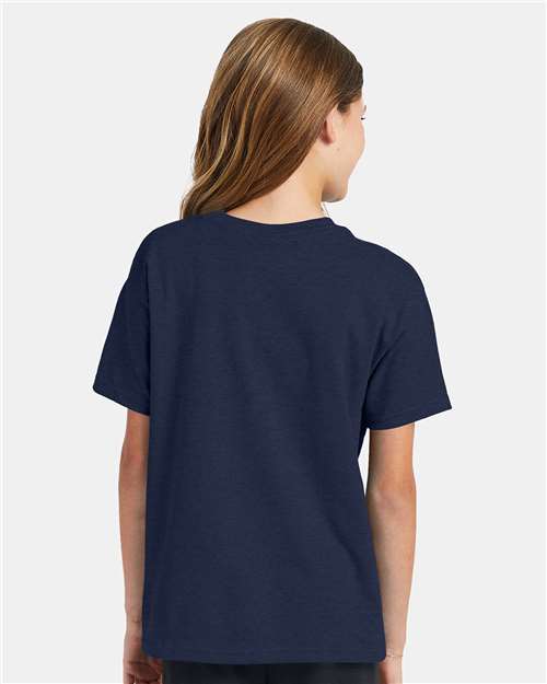 Hanes 5370 Heather Navy — on model back