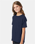 Hanes 5370 Heather Navy — on model side