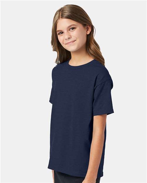 Hanes 5370 Heather Navy — on model side