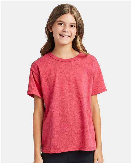 Hanes 5370 Heather Red — on model front