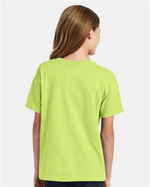 Hanes 5370 Safety Green — on model back