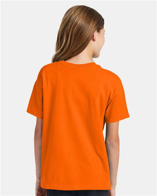 Hanes 5370 Safety Orange — on model back