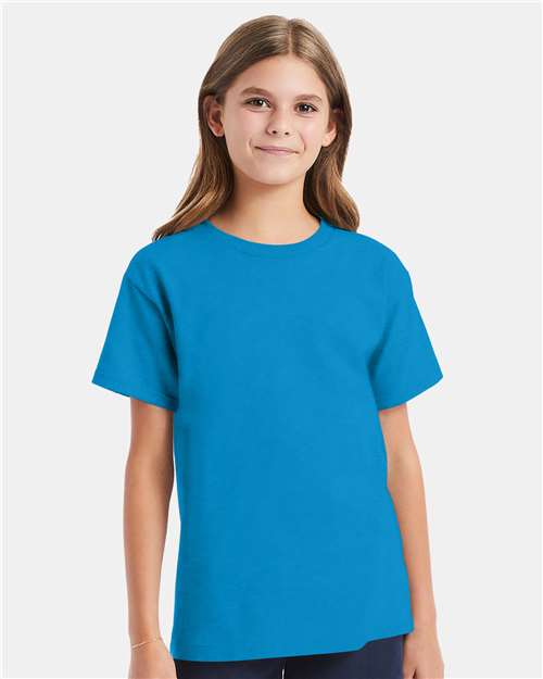 Hanes 5480 Teal — on model front