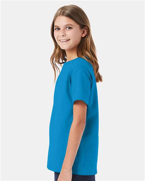 Hanes 5480 Teal — on model side